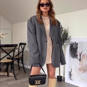 Zara Oversized Grey Twill Menswear Style Blazer